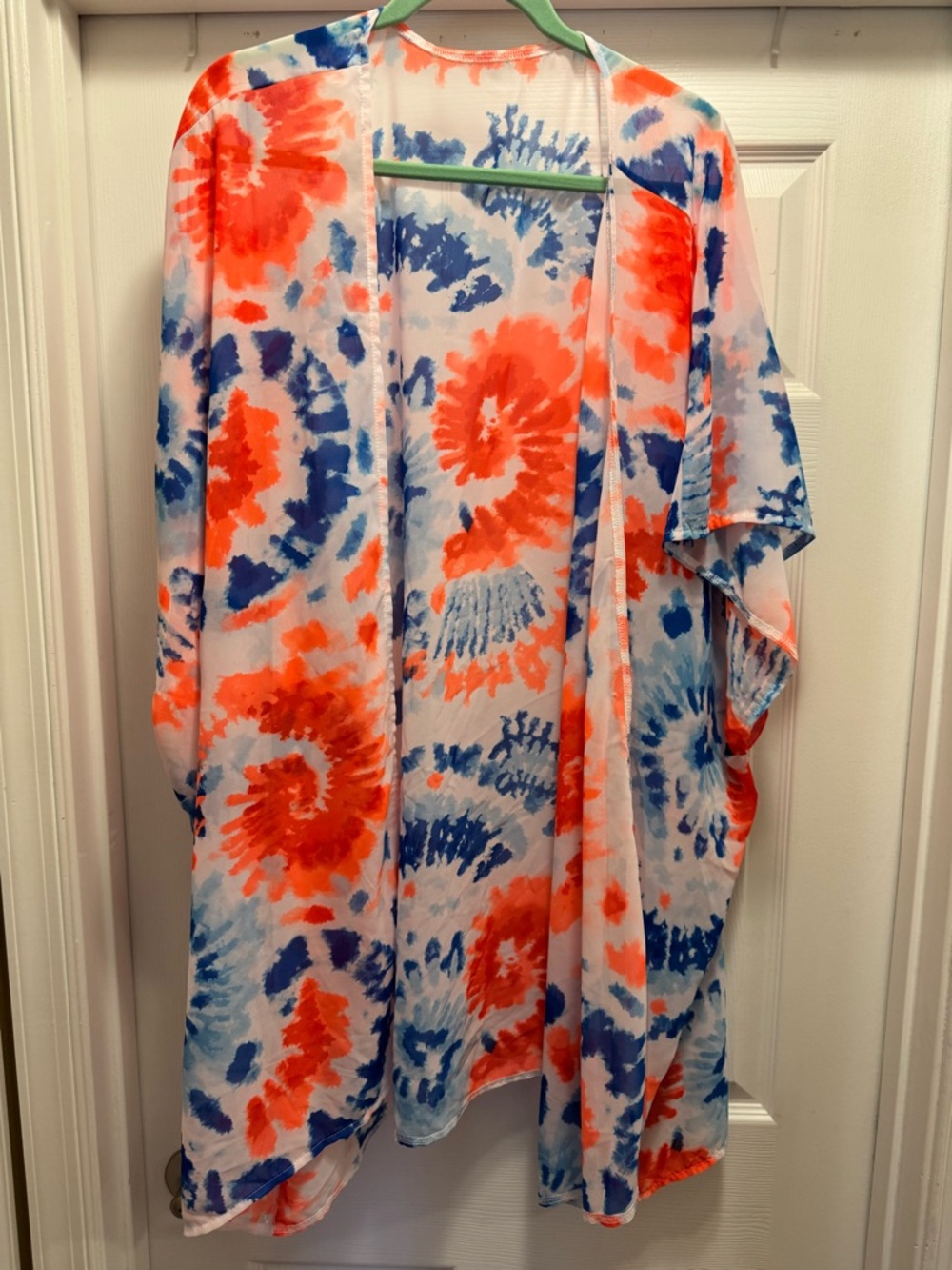Bright Orange and Blue Tie-Dye Beach Kimono Coverup